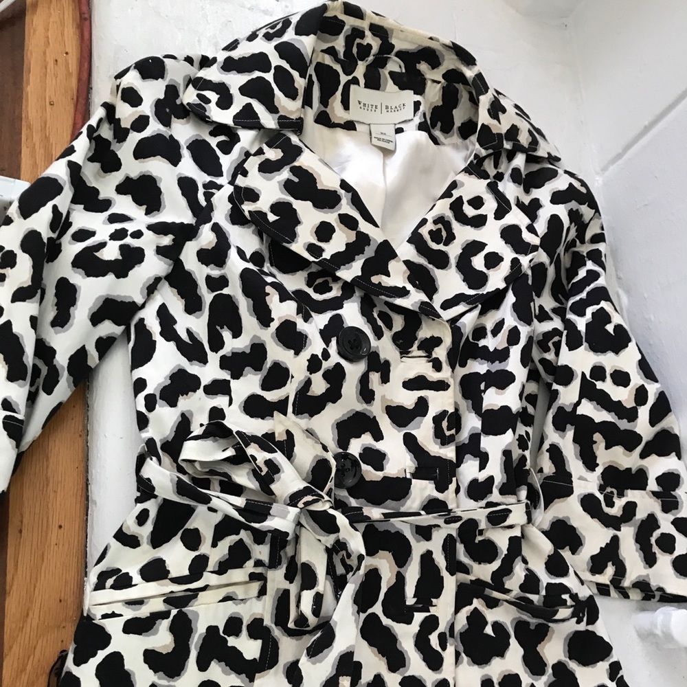 White House Black Market Black & White Leopard-Print Trench Coat, XS